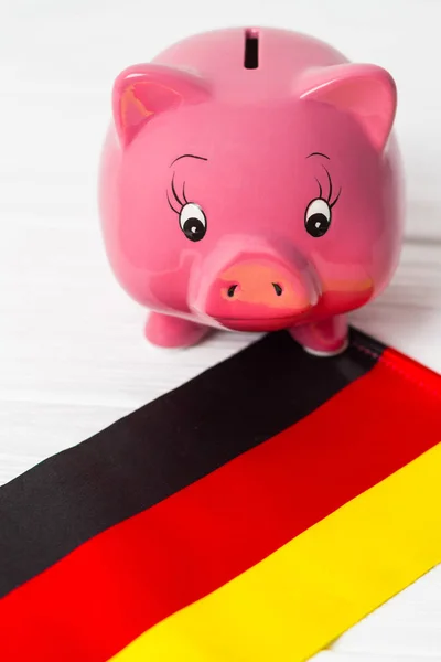 cute pig money box and Germany flag - save money in Germany concept. Vertical