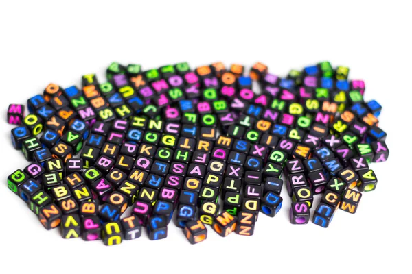 Many Colorful Decorative Cubes Letters White Background — Stock Photo, Image