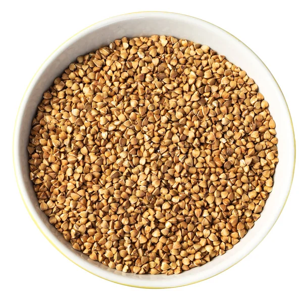 Bowl Dry Raw Buckwheat Grains Isolated White Background Russian Kasha — Stock Photo, Image