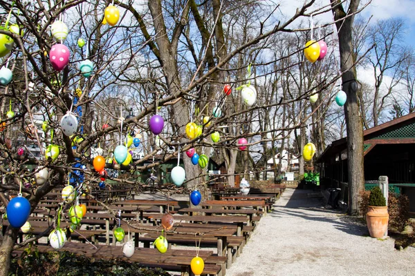 Ovos Páscoa Decorados Árvore Primavera — Fotografia de Stock