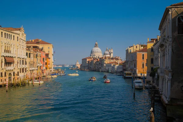 Vista panorâmica do famoso Canal Grande e Basílica de Santa Maria della Saudação ao pôr do sol em Veneza, Itália — Fotografia de Stock