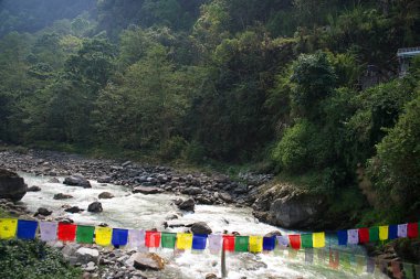 Nepal nehrin karşısındaki dua bayrakları