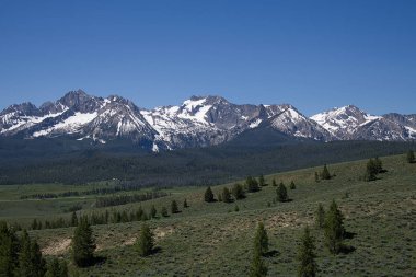Nip ve Tuck Road, Stanley, Idaho yakınındaki Sawtooth dağlardan görünümünü