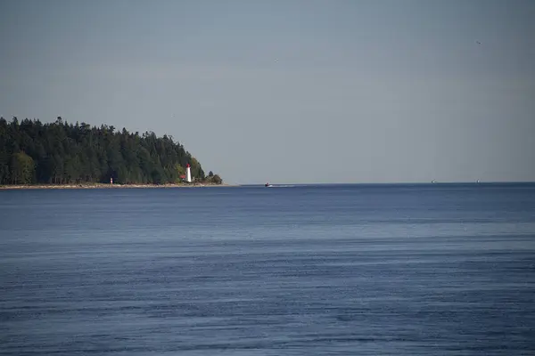 Faro Cape Mudge Desde Discovery Pier Campbell River Vancouver Island — Foto de Stock