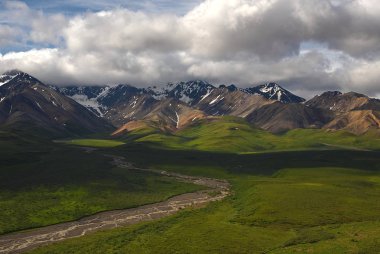 Dağ silsilesi Mt. Denali Milli Parkı'nda Alaska