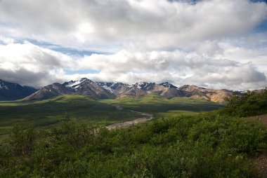 Dağ silsilesi Mt. Denali Milli Parkı'nda Alaska