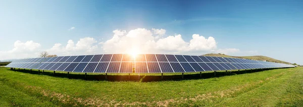 Panoramatický Pohled Solární Panely Fotovoltaika Zdroj Alternativní Elektrické Energie Pojem — Stock fotografie