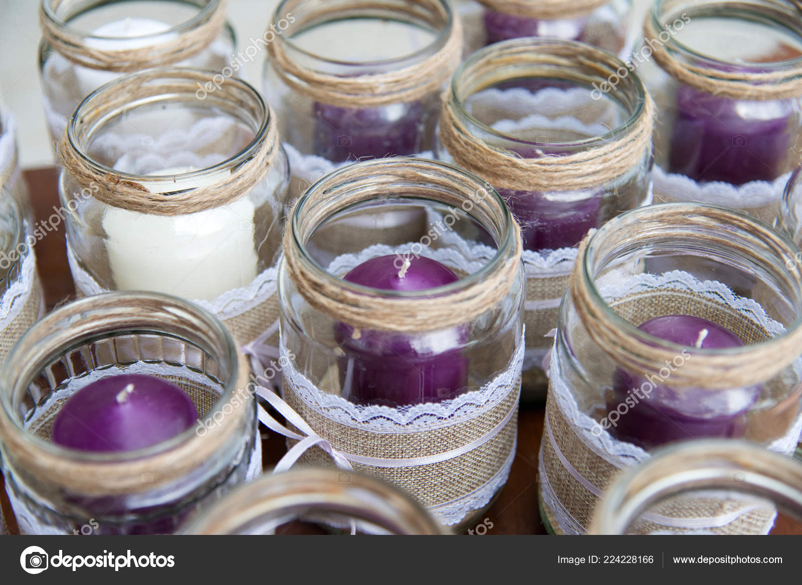 Wedding Decoration Candles Glass Jars Decorated Lace Sackcloth