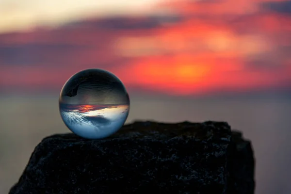 Upside Sunset Landscape Cape Kaliakra Bulgaria Eastern Europe Reflection Lensball — Stock Photo, Image