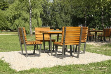 Satranç tahtası Şehir Parkı tablolarda. Genel park piknik alanı.