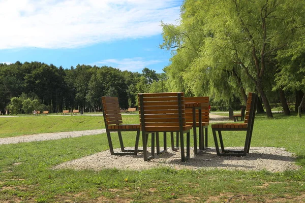 Schachbretttische Stadtpark Picknickplatz Öffentlichen Park — Stockfoto