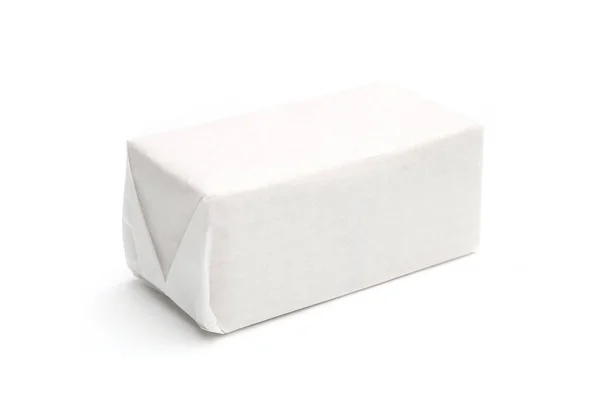 Papier Voedsel Pack Geïsoleerd Een Witte Achtergrond Witte Lege Koekjes — Stockfoto