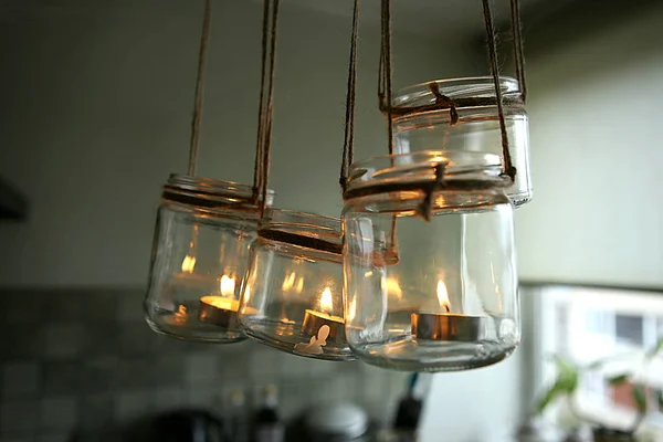 Aromatic Candles Glass Jars Hanging Kitchen Diy Candles Glass Jars — Stock Photo, Image