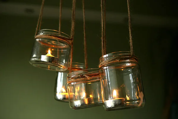 Aromatic Candles Jars Hanging Interior Diy Candles Glass Jars Hanging — Stock Photo, Image
