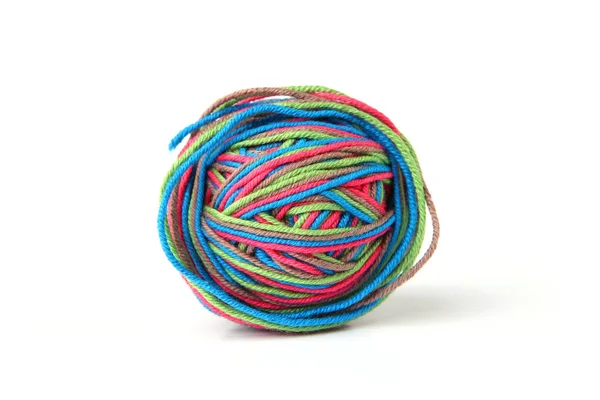 Colorful cotton thread ball from four color thread isolated on white background. Different color pink, green, grey, blue thread mix.