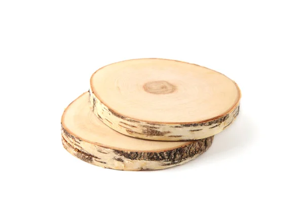 Tace Drewniane Białym Tle Cięcia Brzozy Okrągłe Kikut — Zdjęcie stockowe