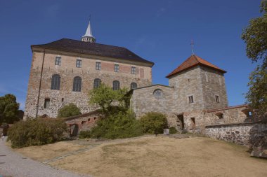 Oslo, Norveç 20 Temmuz 2018: Akershus Kalesi. Ortaçağ Kalesi Akershus Fortress Norveç'in başkenti.