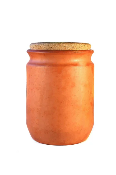 Flour Storage Container Isolated White Background Ceramic Pot Cork Lid — Stock Photo, Image