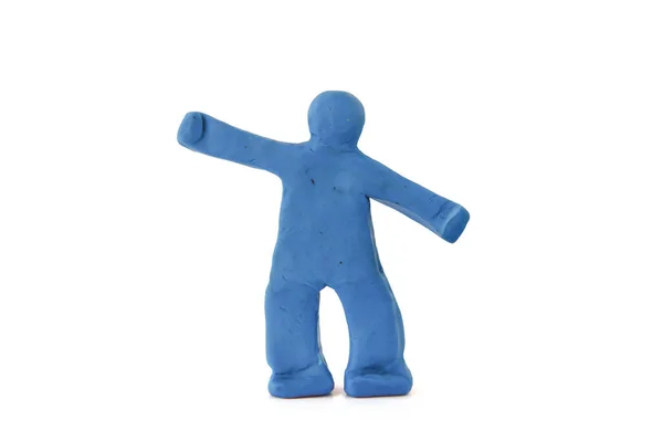 Figura Hombre Azul Hecha Arcilla Aislada Sobre Fondo Blanco Humano —  Fotos de Stock
