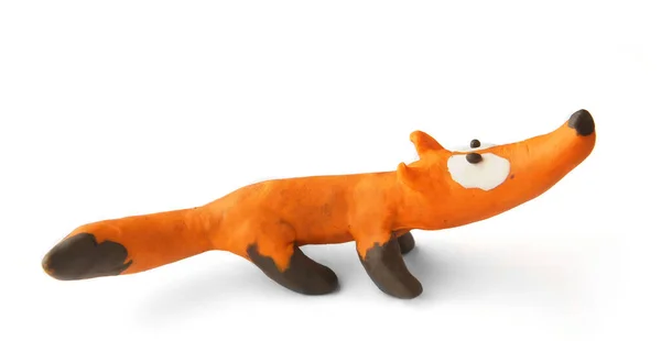 Cute Fox Made Plasticine Isolated White Background Handmade Orange Fox — Stock Photo, Image