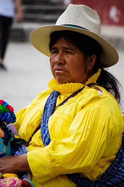 San Miguel de Allende, Guanajuato, Meksika - 7 Haziran 2018: yerli kadın artcraft San Miguel de Allende, Guanajuato, sokaklarında satıyor. Meksika.