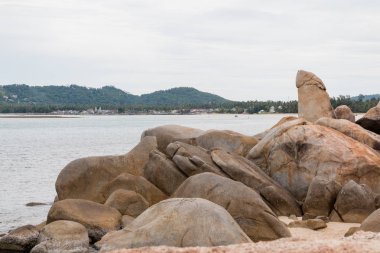 Hin Ta Hin Yai bir sembolü ünlü turistik yerlerin Lamai beach Koh Samui Adası, Surat Thani Eyaleti, Tayland olduğunu