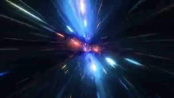 Salto astratto nello spazio nell'iperspazio tra le stelle e volo nel tunnel spaziale — Video Stock