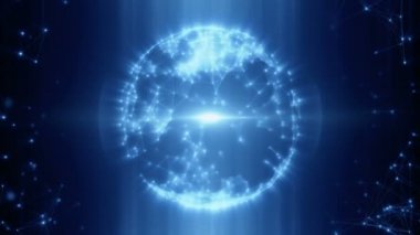 Soyut küre bağlı plexus beyaz noktalar ve çizgiler ve merkezi bir titreşimli ışık