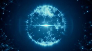 Soyut küre bağlı plexus beyaz noktalar ve çizgiler ve merkezi bir titreşimli ışık