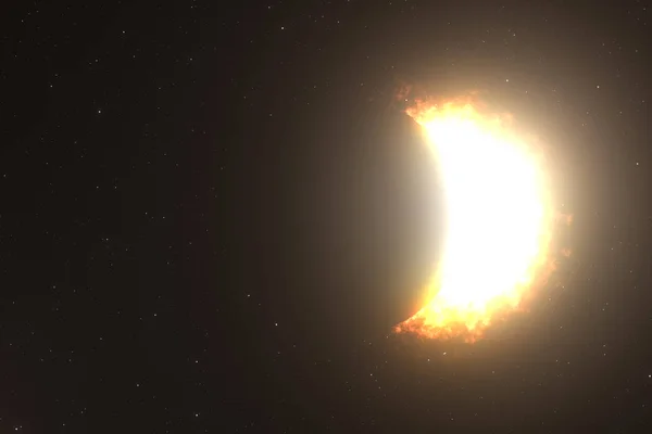 A beautiful bright full solar eclipse, the moon completely covers the sun 3d illustration