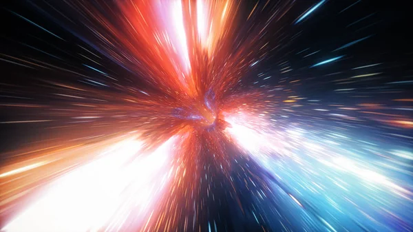 Abstracte Sprong Ruimte Hyperspace Onder Sterren Vliegen Het Wormgat Illustratie — Stockfoto