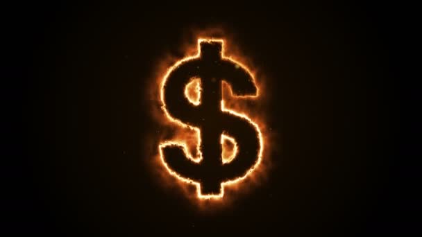 Animation transparente d'un dollar brûlant sur un fond noir — Video