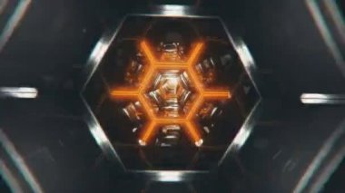 Metalden yapılmış parlak bir futuristik koridor sonsuz kesintisiz uçuş