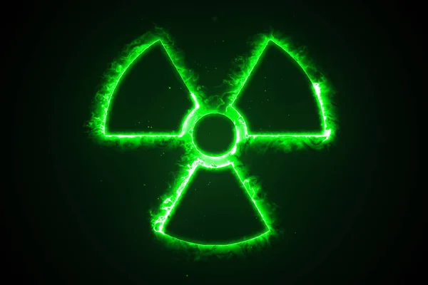 Illustration Green Fire Flow Energy Nuclear Biohazard Symbols — Stock Photo, Image