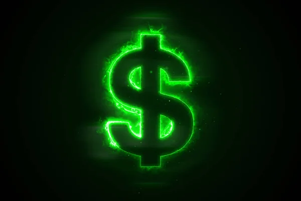 Yeşil Bir Alev Siyah Bir Zemin Üzerine Bir Dolar Yanan — Stok fotoğraf