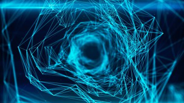 3D çizim uçan üzerinden dijital veri tünel yapılmış dijital düğüm ve bağlantı yolları