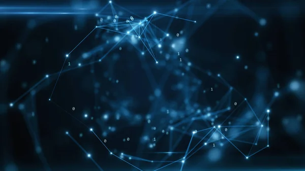 İkili kod soyut teknolojik tüneli geometrik yüzeyi ile uçan. Soyut tünel kılavuz. Dijital dinamik duvar kağıdı olarak, teknoloji arka plan 3d çizim kullanılabilir