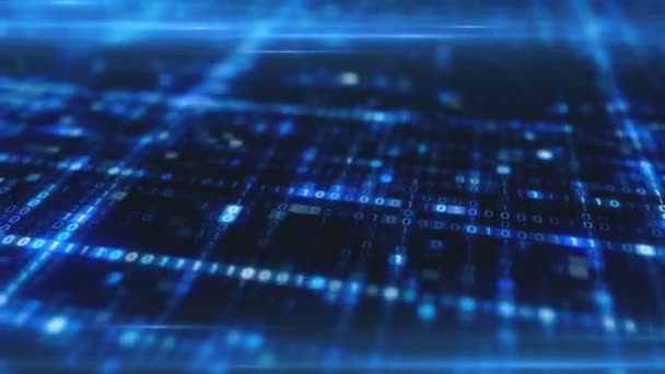 Абстрактный синий футуристический фон двоичного цифрового кода данных информационных технологий — стоковое видео