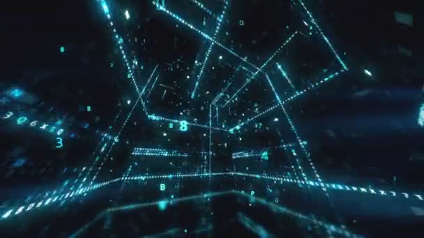 Вращающийся куб с шестнадцатеричным машинным кодом Абстрактный технологический фон с бесшовной петлей синего цвета — стоковое видео