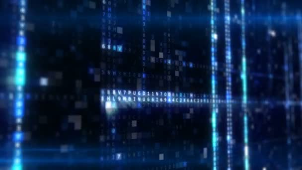 임의로 파란색에서 컴퓨터 원활한 루프의 추상적인 배경을 기계어 코드를 — 비디오