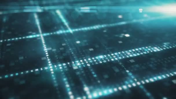 Arrière-plan technologique abstrait de code machine hexadécimal généré aléatoirement par ordinateur d'une boucle transparente en couleur bleue — Video