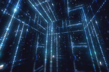 Onaltılık makine kodu teknolojik arka plan 3d çizim ile dönen küp