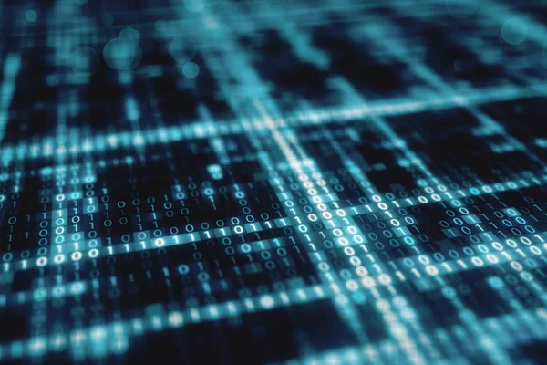 Fondo futurista azul abstracto de la tecnología de la información binaria de datos digitales código 3d ilustración — Foto de Stock