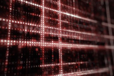 Bilgisayarın onaltılık makine kodu teknolojik arka plan 3d çizim rastgele