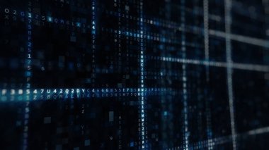 Bilgisayarın onaltılık makine kodu teknolojik arka plan 3d çizim rastgele