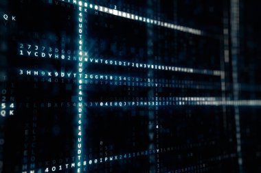 Bilgisayarın onaltılık makine kodu teknolojik arka plan 3d çizim rastgele