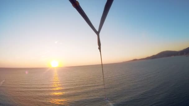 Parachute Vlucht Gebonden Aan Een Boot Zwarte Zee Een Prachtige — Stockvideo