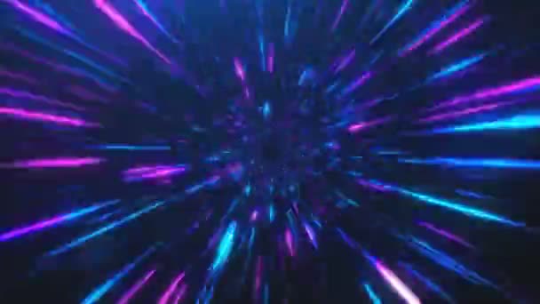 Vuelo abstracto en espacio retro neón hiper warp en el túnel — Vídeos de Stock