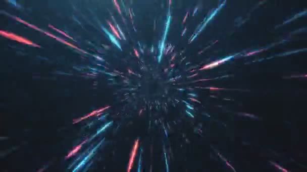 Vuelo abstracto en espacio retro neón hiper warp en el túnel — Vídeo de stock