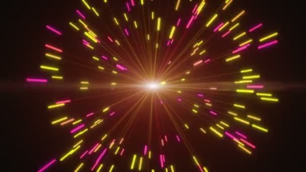 Abstract explosions of digital neon fireworks in a yellow and purple retro color — Stock Video